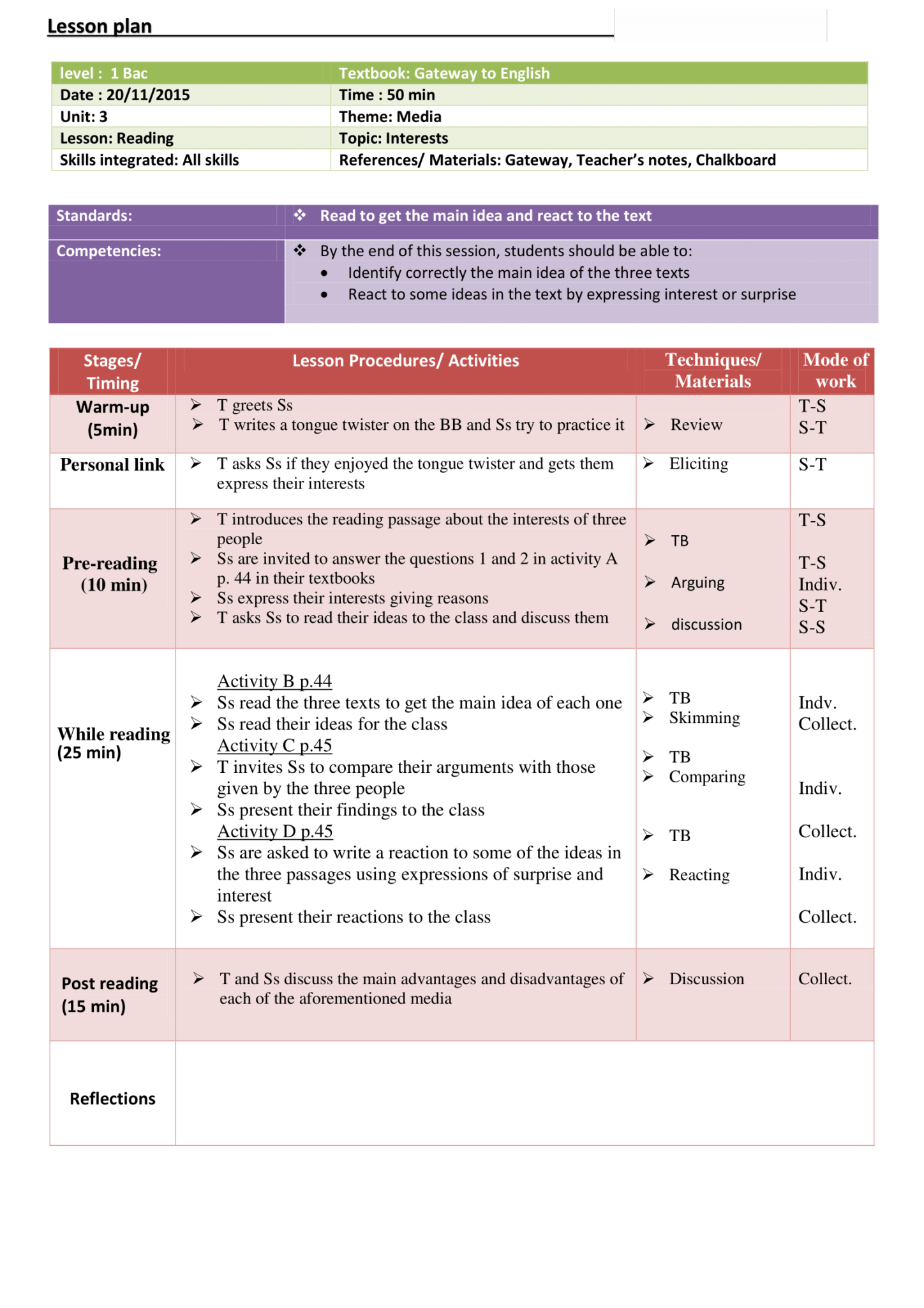 1st Bac - Lesson plan-Reading comprehension - Teachingutopians