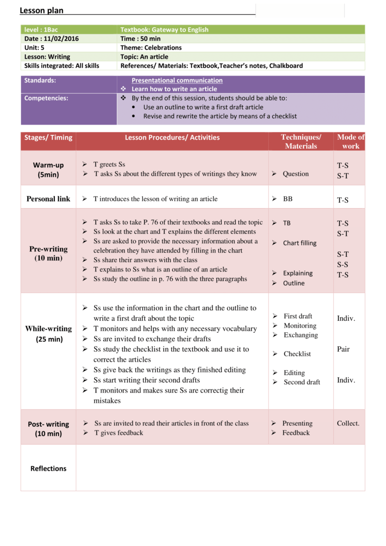 1st Bac - Lesson plan-Writing - Writing an article - Teachingutopians