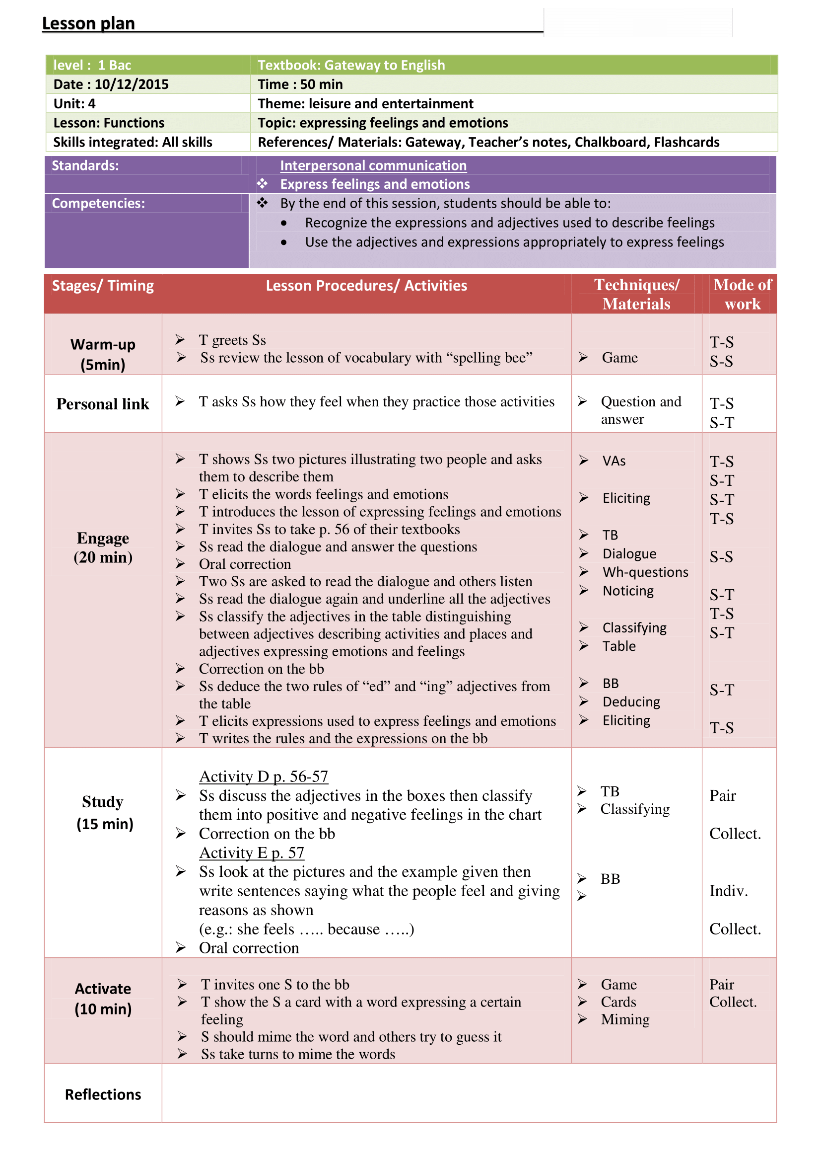 1st Bac- Lesson plan-Communication-Expressing feelings and emotions ...