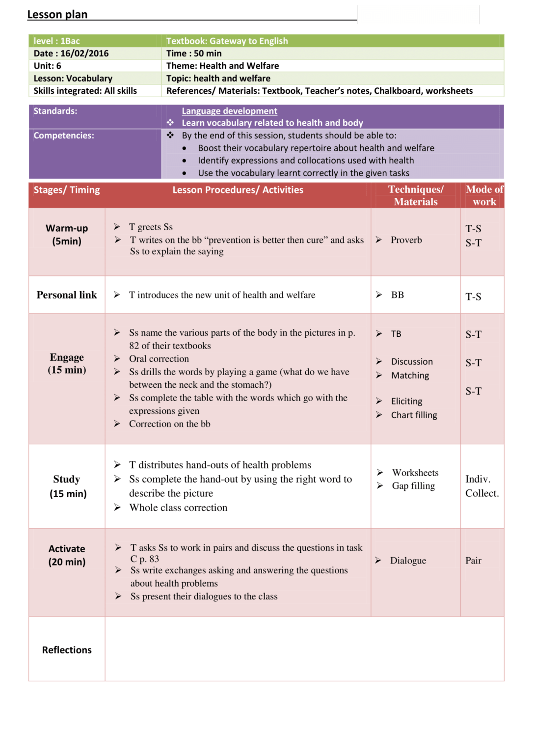 Lesson plan-Vocabulary-Health and Welfare - Teachingutopians