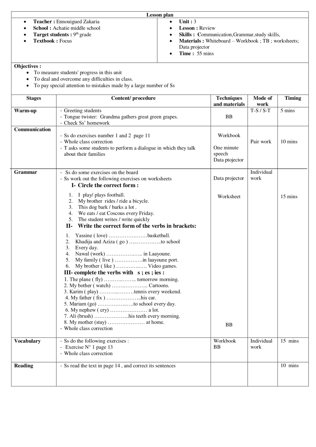 Lesson plan-Review - Teachingutopians