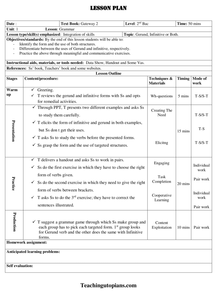 Lesson plan-Grammar-Gerund and Infinitive - Teachingutopians