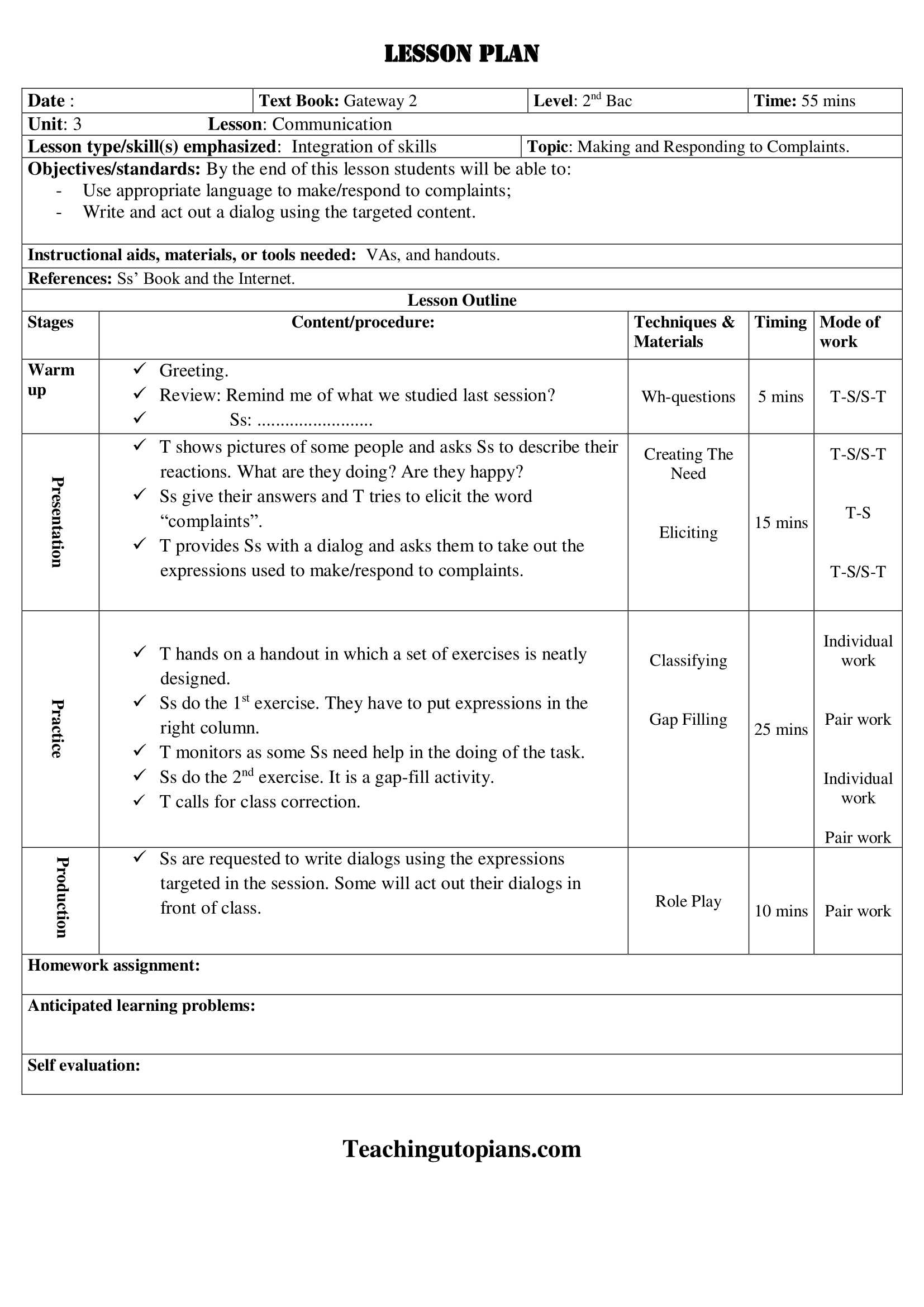 Lesson plan-Communication-Expressing Complaint in English ...