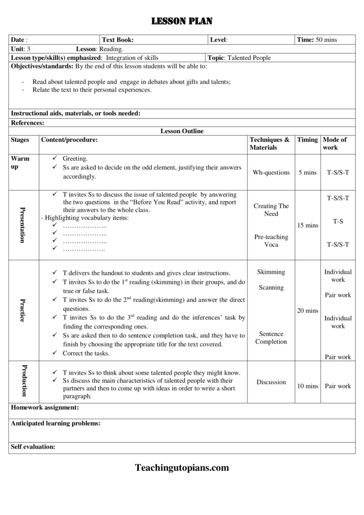 Lesson plan-Reading - Teachingutopians