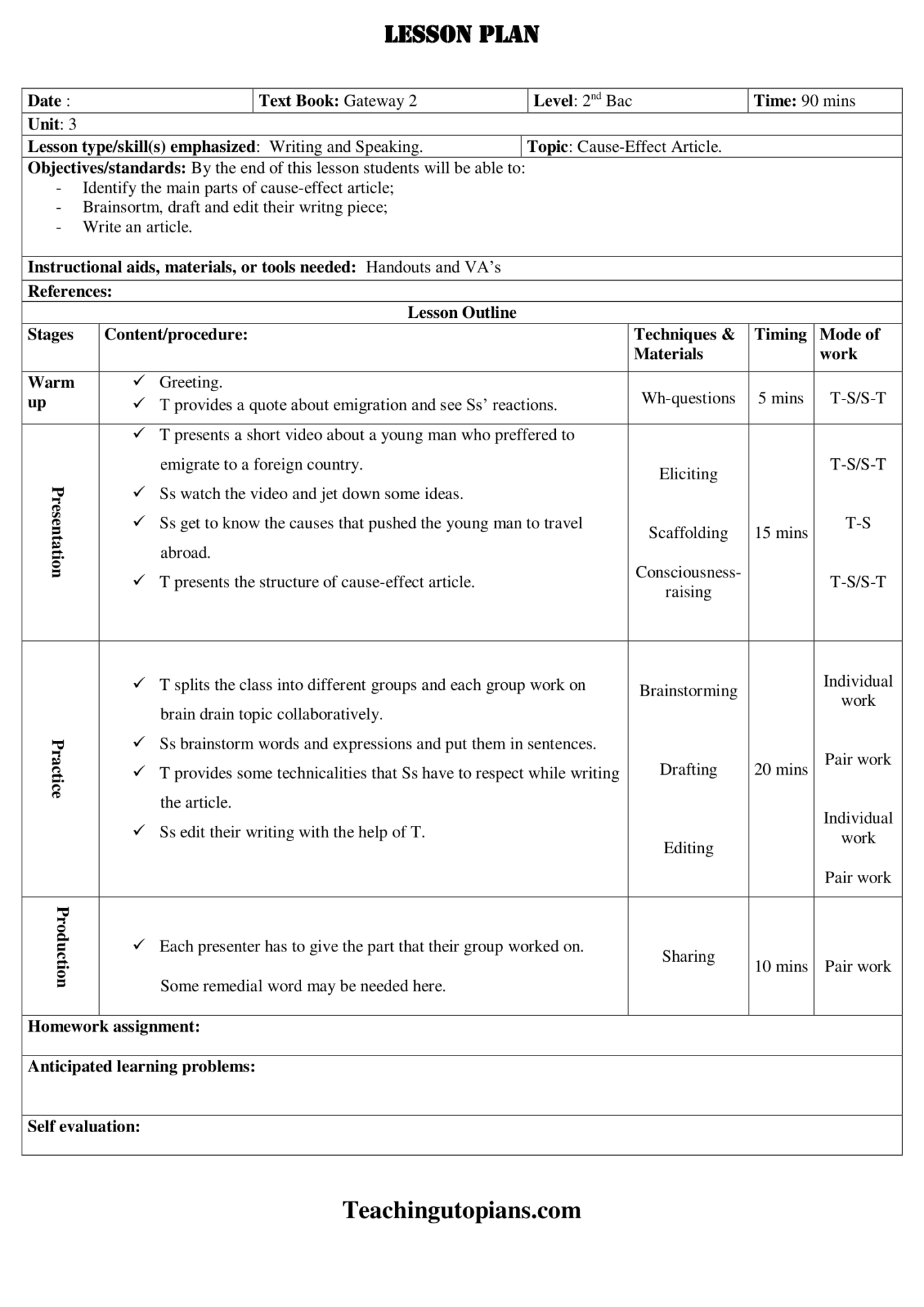 Lesson plan-Writing-Writing Cause-Effect Article - Teachingutopians