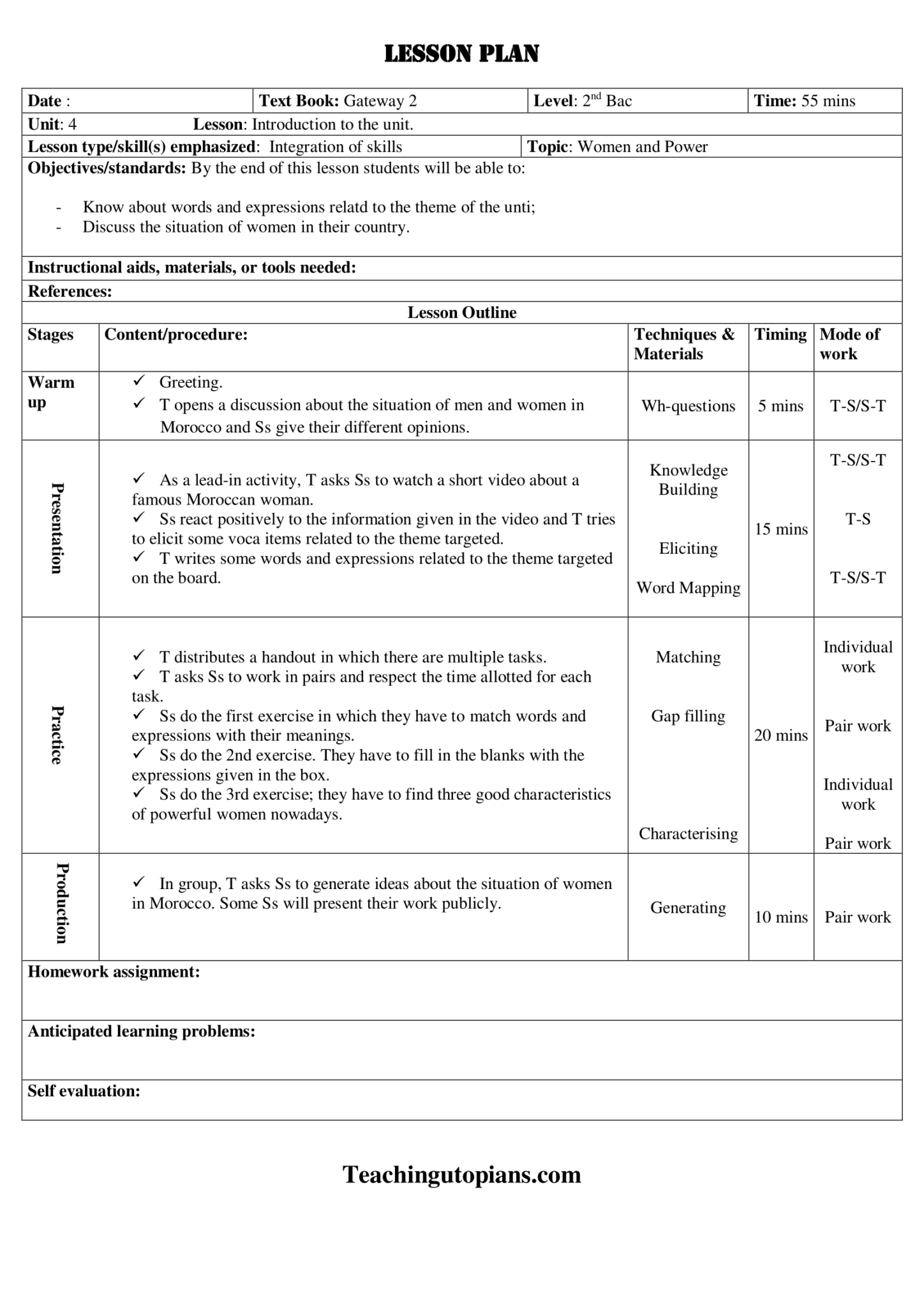 Lesson Plan-vocabulary-women Power - Teachingutopians